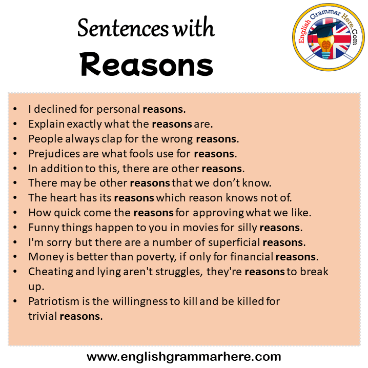 Sentences with Reasons, Reasons in a Sentence in English, Sentences For Reasons