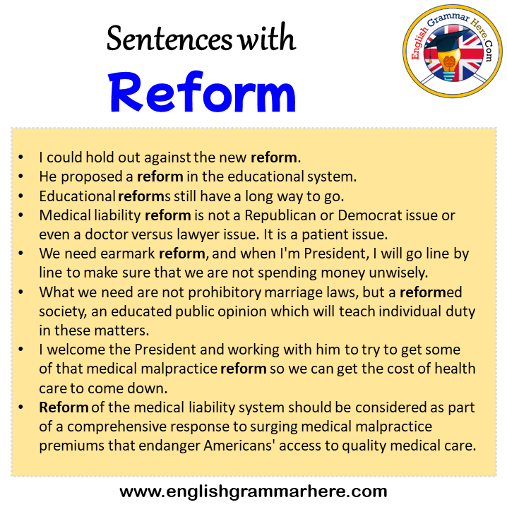 Sentences with Reform, Reform in a Sentence in English, Sentences For Reform