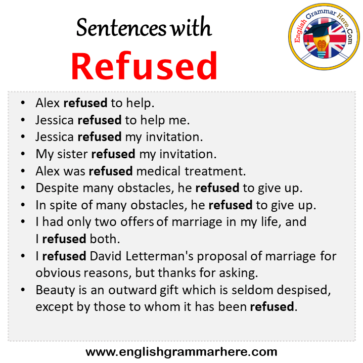 Sentences with Refused, Refused in a Sentence in English, Sentences For Refused