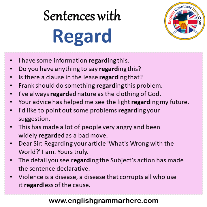 Sentences with Regard, Regard in a Sentence in English, Sentences For Regard