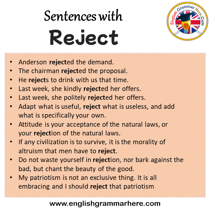 Sentences with Reject, Reject in a Sentence in English, Sentences For Reject