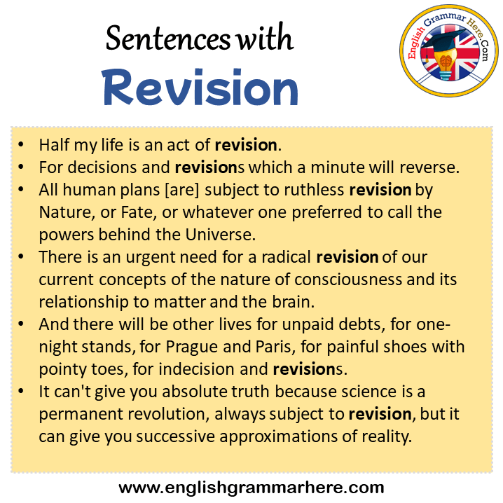 Sentences with Revision, Revision in a Sentence in English, Sentences