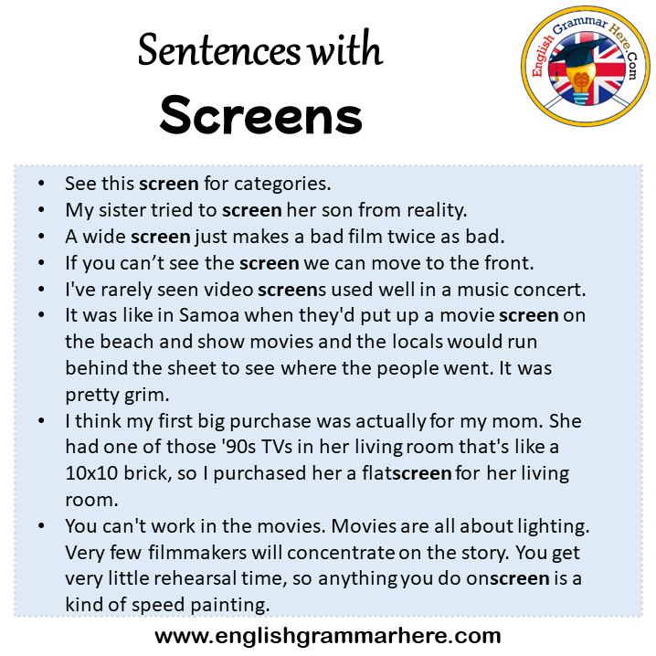 Sentences with Screens, Screens in a Sentence in English, Sentences For Screens