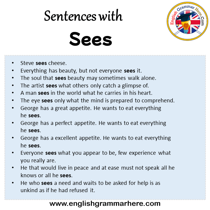 Sentences with Sees, Sees in a Sentence in English, Sentences For Sees