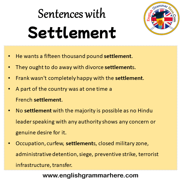 Sentences with Settlement, Settlement in a Sentence in English, Sentences For Settlement