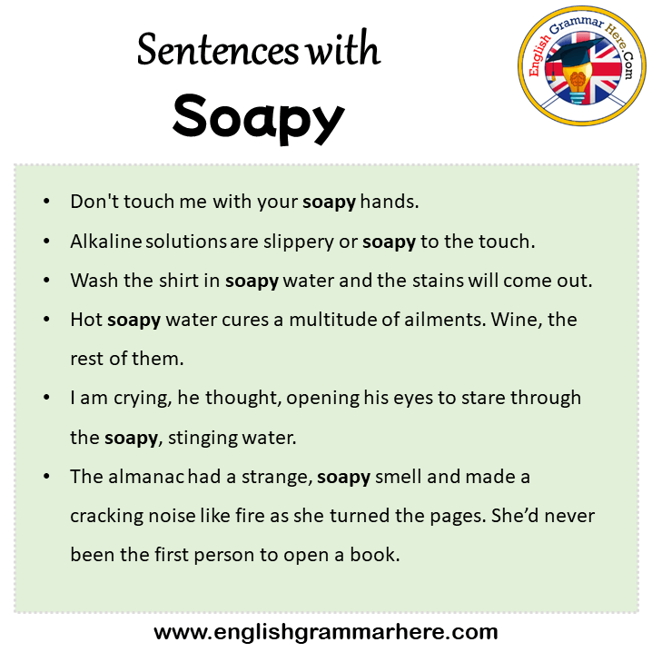 Sentences with Soapy, Soapy in a Sentence in English, Sentences For Soapy