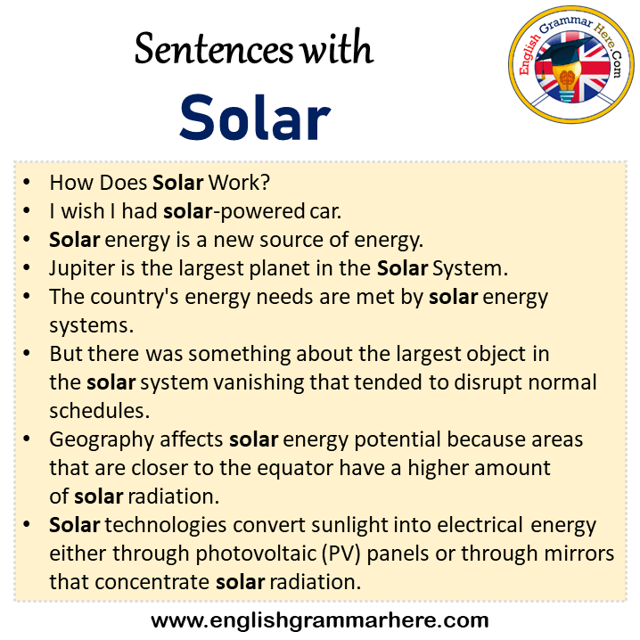 Sentences with Solar, Solar in a Sentence in English, Sentences For Solar
