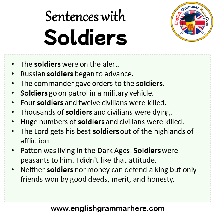 Sentences with Soldiers, Soldiers in a Sentence in English, Sentences For Soldiers