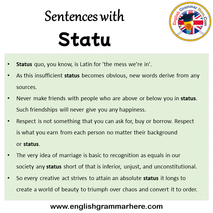 Sentences with Statu, Statu in a Sentence in English, Sentences For Statu