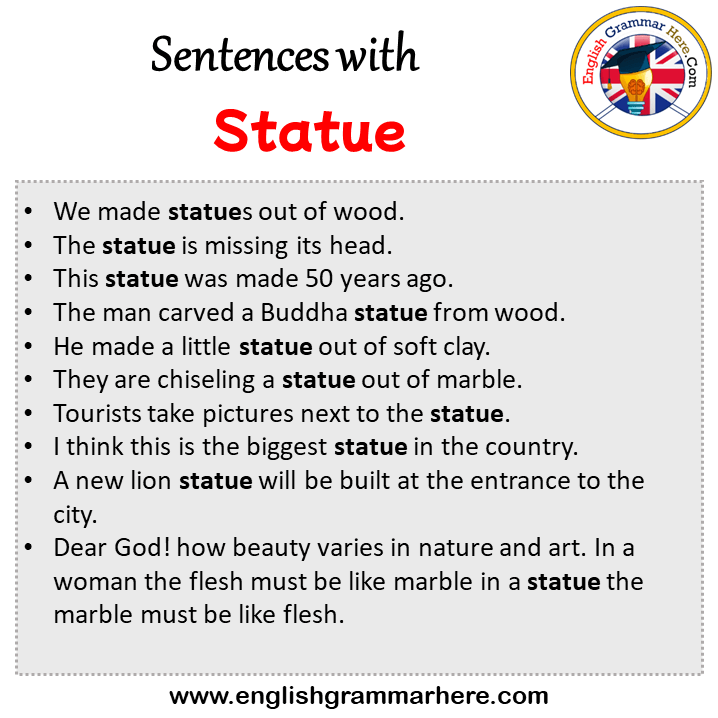 Sentences with Statue, Statue in a Sentence in English, Sentences For Statue