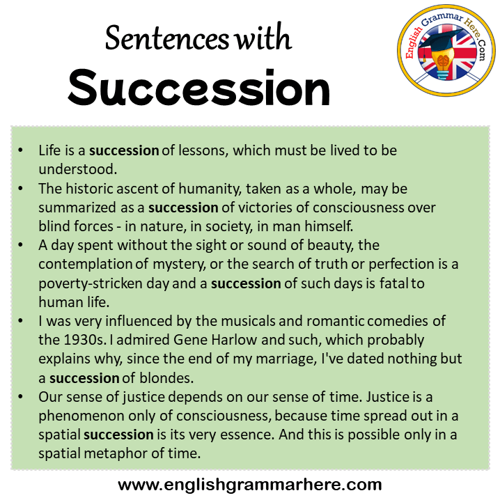 Sentences with Succession, Succession in a Sentence in English, Sentences For Succession