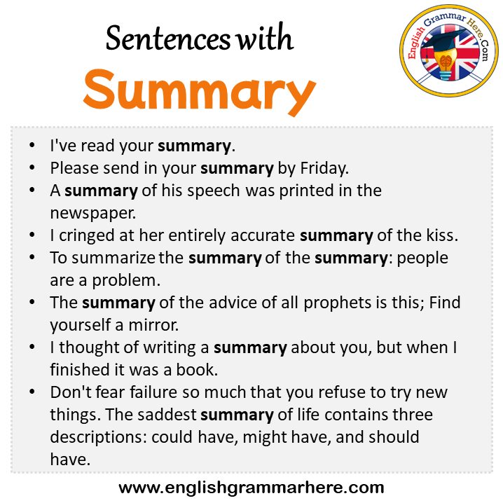 Sentences with Summary, Summary in a Sentence in English, Sentences For Summary