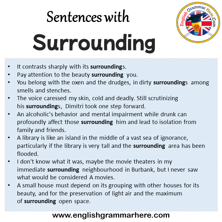 Sentences with Surrounding, Surrounding in a Sentence in English, Sentences For Surrounding