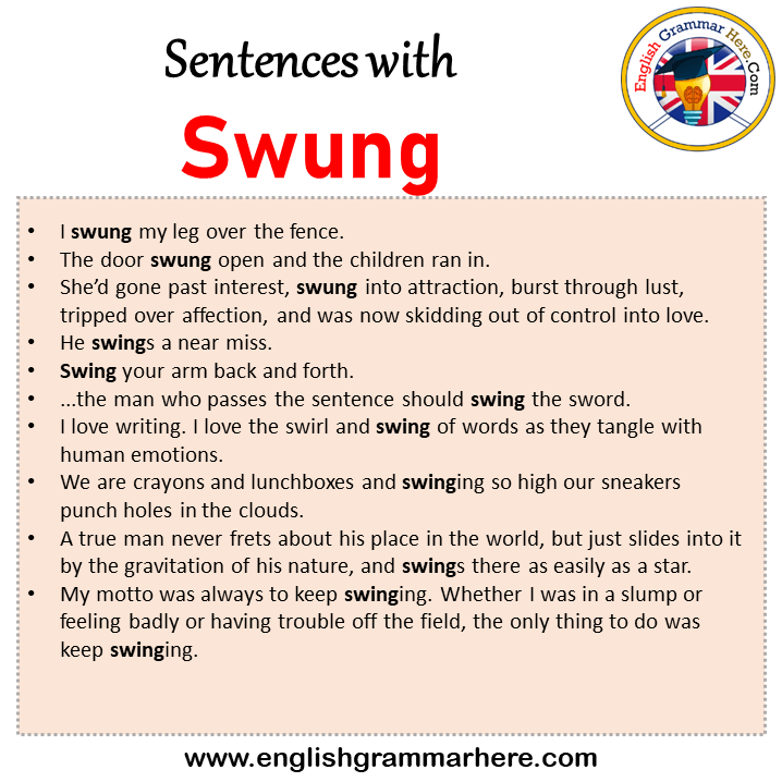 Sentences with Swung, Swung in a Sentence in English, Sentences For Swung