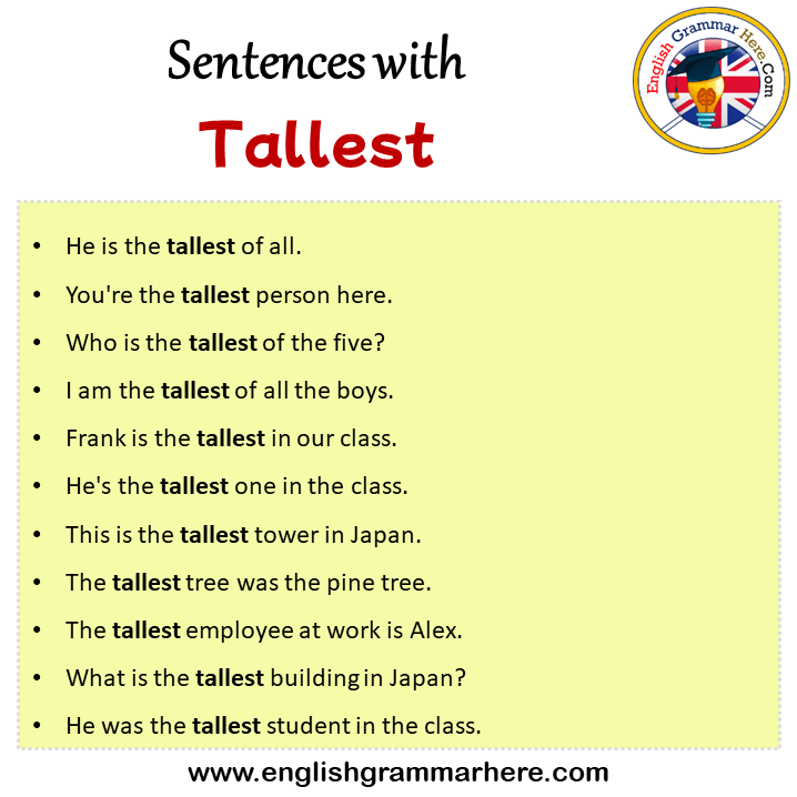 Sentences with Tallest, Tallest in a Sentence in English, Sentences For Tallest