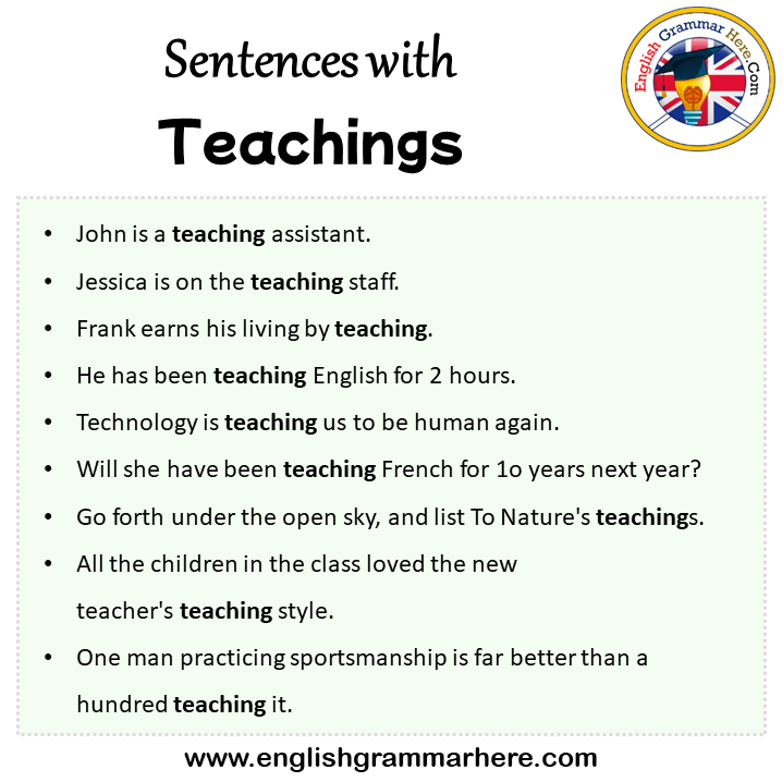 Sentences with Teachings, Teachings in a Sentence in English, Sentences For Teachings