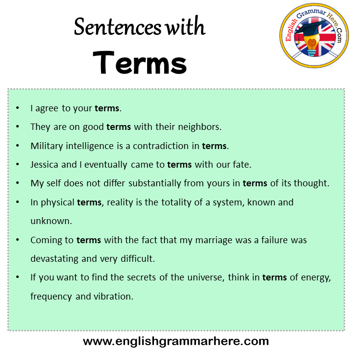 Sentences with Terms, Terms in a Sentence in English, Sentences For Terms