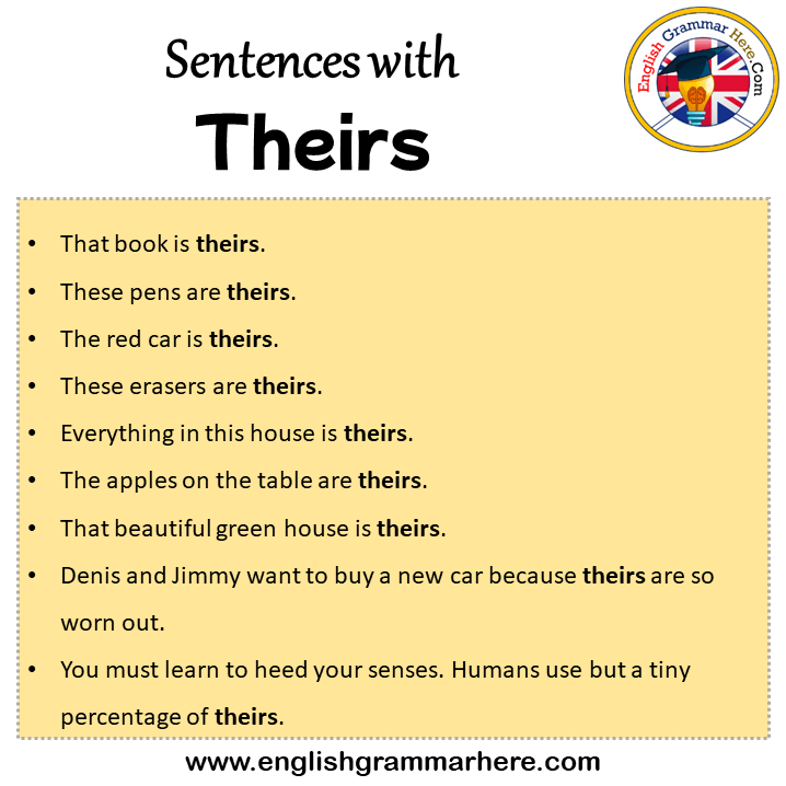 Sentences with Theirs, Theirs in a Sentence in English, Sentences For Theirs