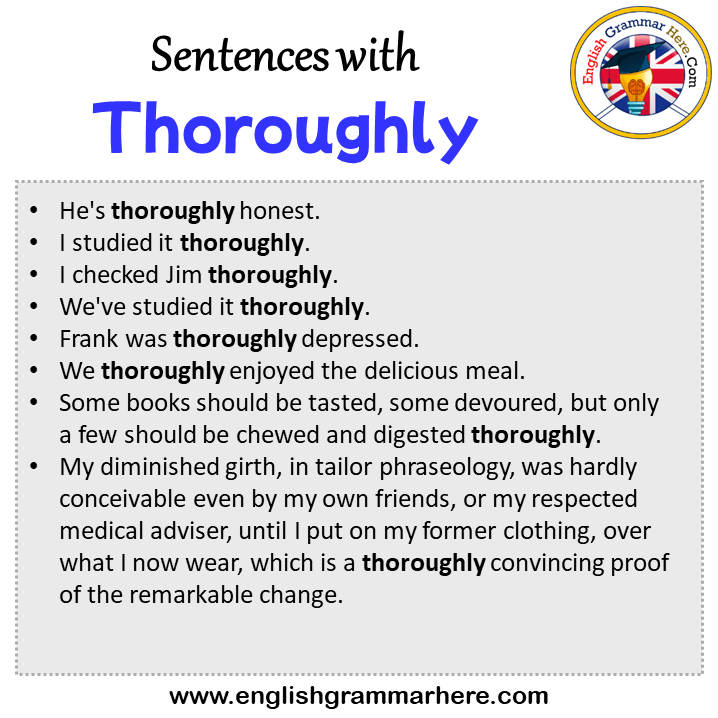Sentences with Thoroughly, Thoroughly in a Sentence in English, Sentences For Thoroughly