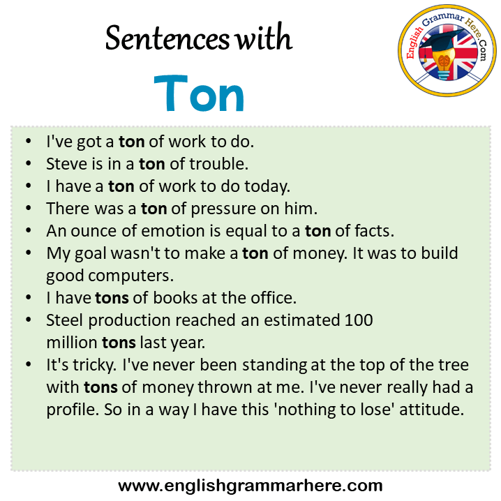 Sentences with Ton, Ton in a Sentence in English, Sentences For Ton