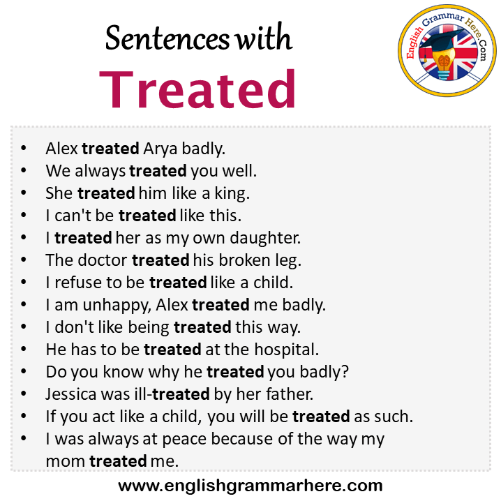 Sentences with Treated, Treated in a Sentence in English, Sentences For