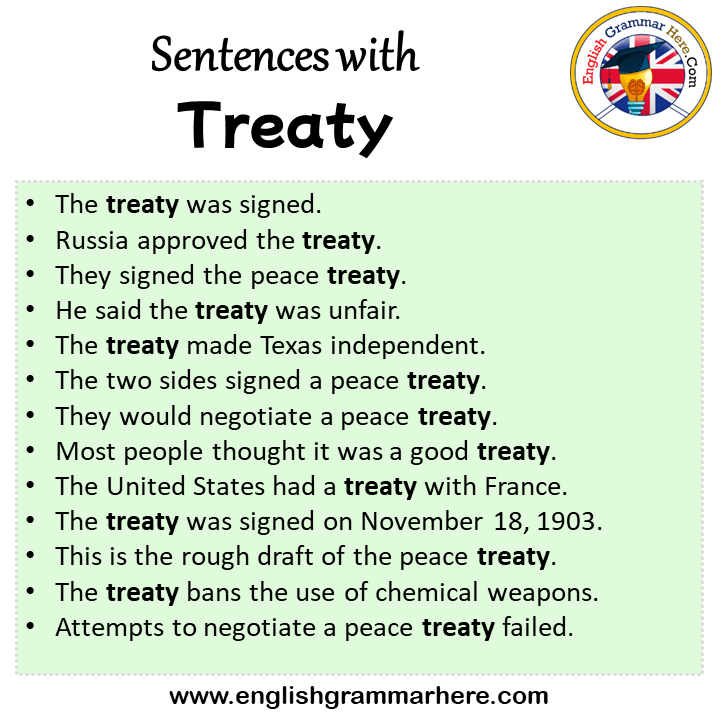 Sentences with Treaty, Treaty in a Sentence in English, Sentences For Treaty