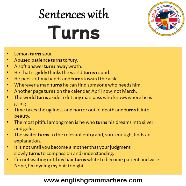Sentences with Turns, Turns in a Sentence in English, Sentences For Turns