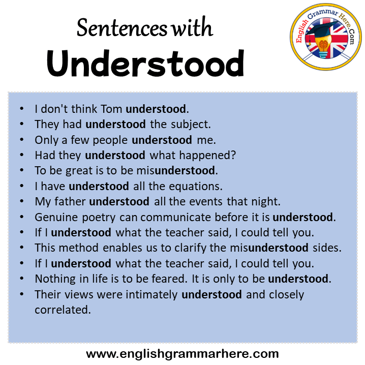 Sentences with Understood, Understood in a Sentence in English, Sentences For Understood