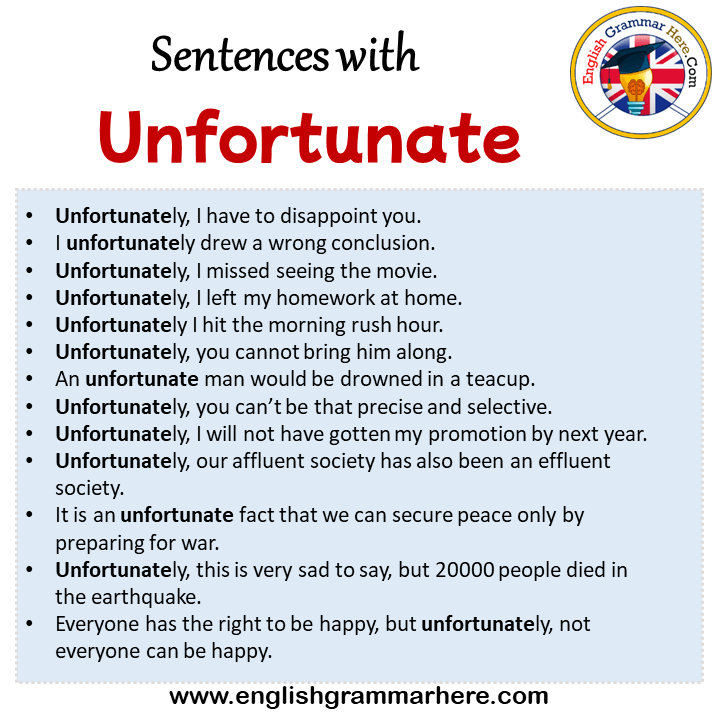 Sentences with Unfortunate, Unfortunate in a Sentence in English, Sentences For Unfortunate