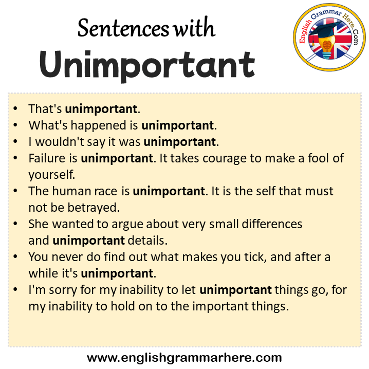 Sentences with Unimportant, Unimportant in a Sentence in English, Sentences For Unimportant