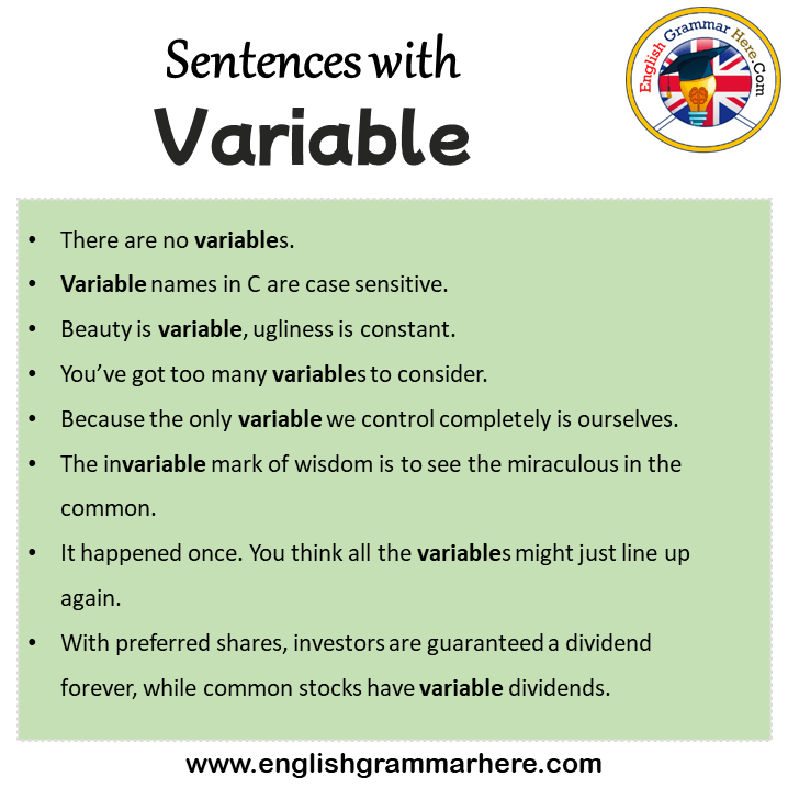 Sentences with Variable, Variable in a Sentence in English, Sentences For Variable