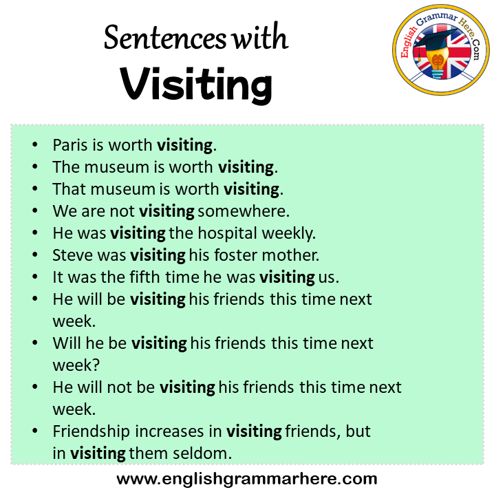 Sentences with Visiting, Visiting in a Sentence in English, Sentences For Visiting