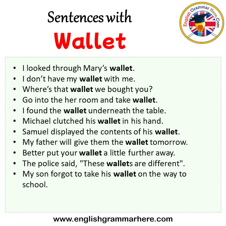 Sentences with Wallet, Wallet in a Sentence in English, Sentences For Wallet