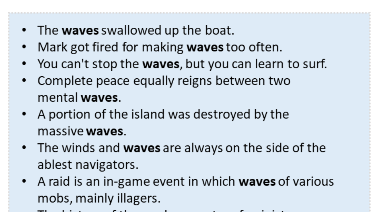 Sentences with Waves, Waves in a Sentence in English, Sentences For Waves -  English Grammar Here