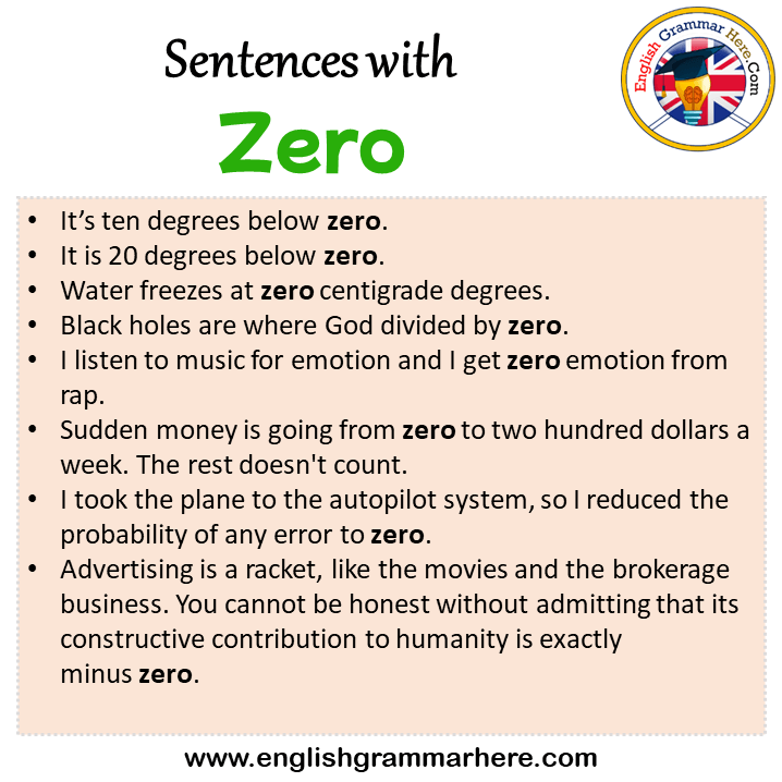 Sentences with Zero, Zero in a Sentence in English, Sentences For Zero
