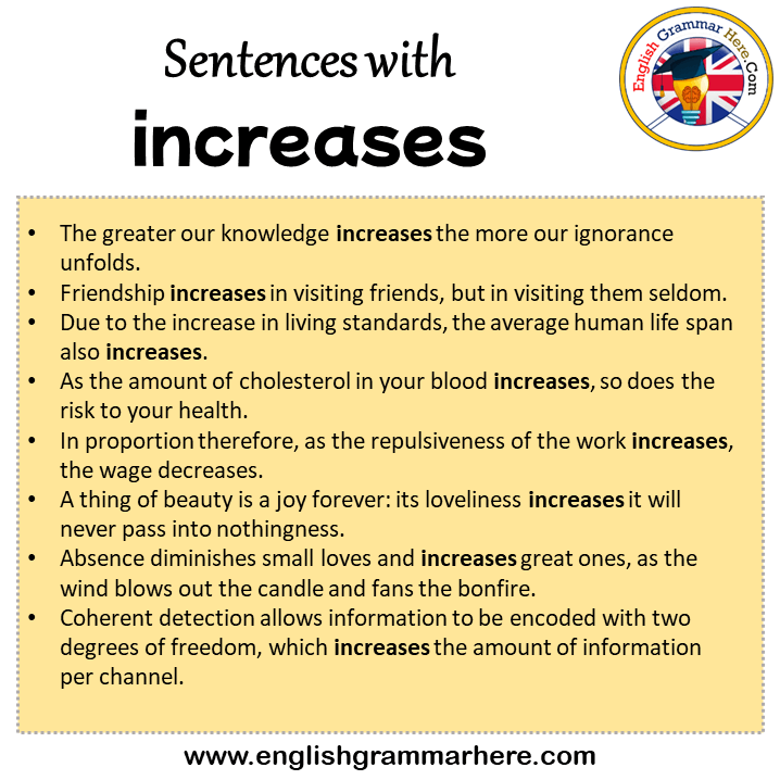 Sentences with increases, increases in a Sentence in English, Sentences For increases
