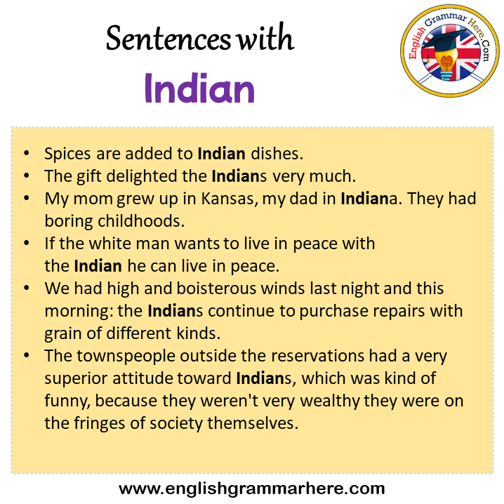 Sentences with Indian, Indian in a Sentence in English, Sentences For Indian  - English Grammar Here