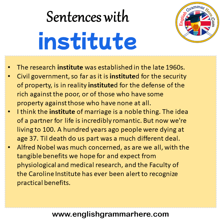 Sentences with institute, institute in a Sentence in English, Sentences For institute
