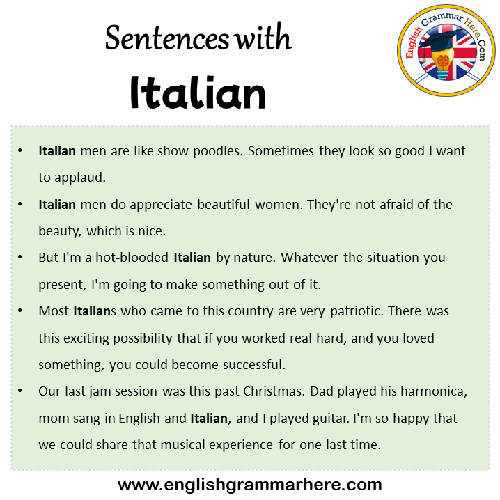 Sentences with Italian, Italian in a Sentence in English, Sentences For Italian