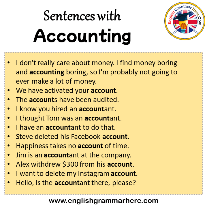 Sentences with Accounting, Accounting in a Sentence in English, Sentences For Accounting