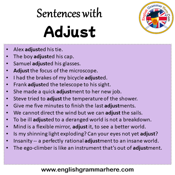 Sentences with Adjust, Adjust in a Sentence in English, Sentences For Adjust