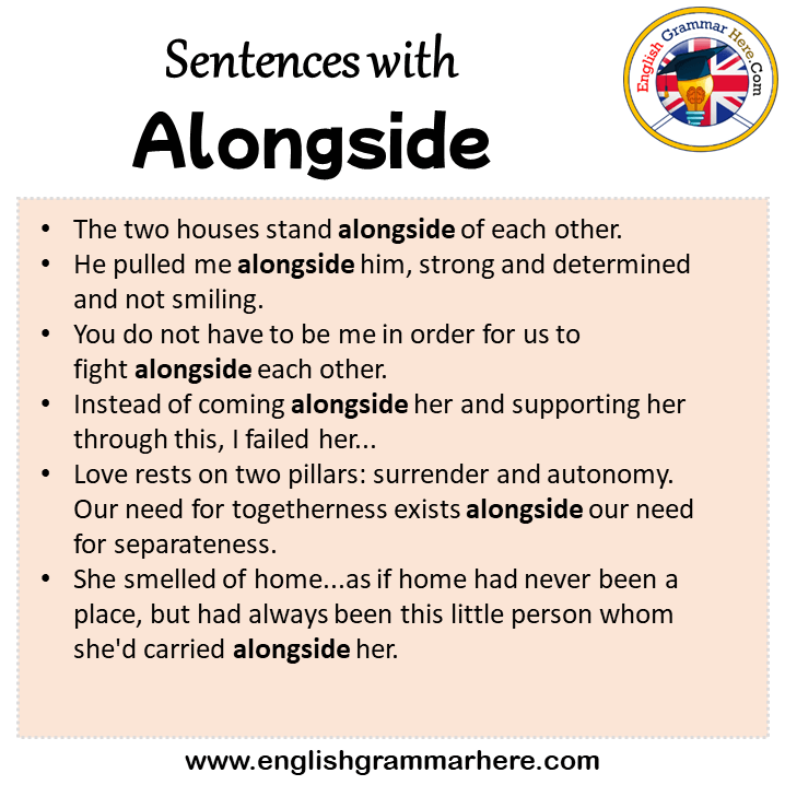 Sentences with Alongside, Alongside in a Sentence in English, Sentences For Alongside