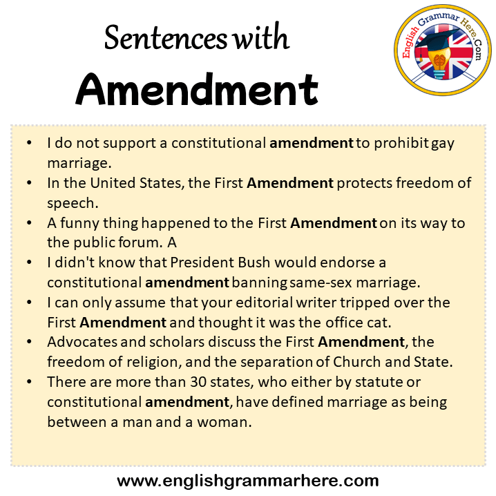 Sentences with Amendment, Amendment in a Sentence in English, Sentences For Amendment