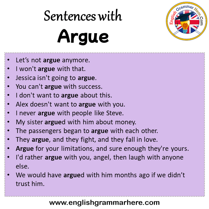 Sentences with Argue, Argue in a Sentence in English, Sentences For Argue