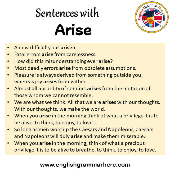 Sentences with Arise, Arise in a Sentence in English, Sentences For Arise