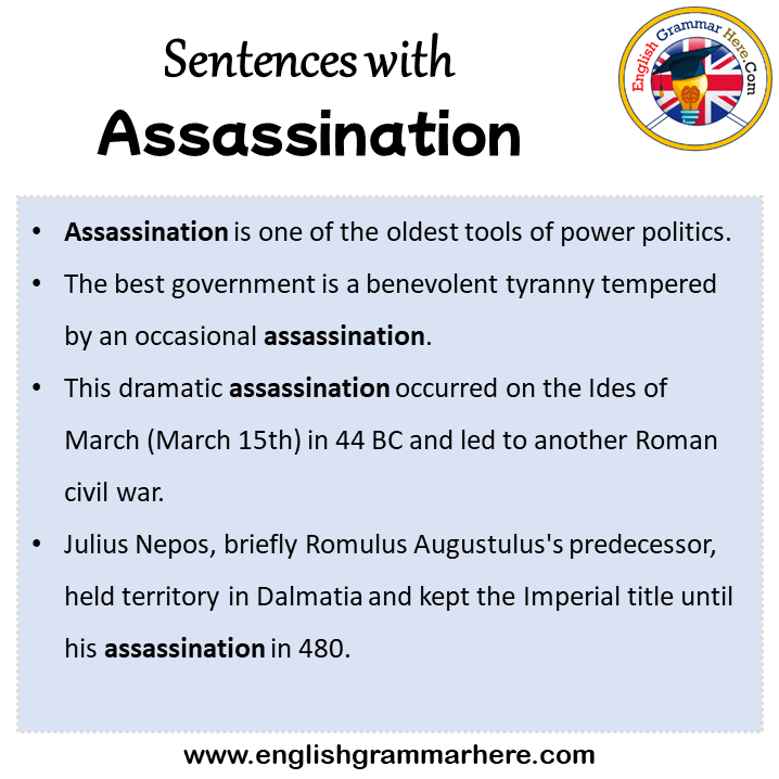 Sentences with Assassination, Assassination in a Sentence in English, Sentences For Assassination