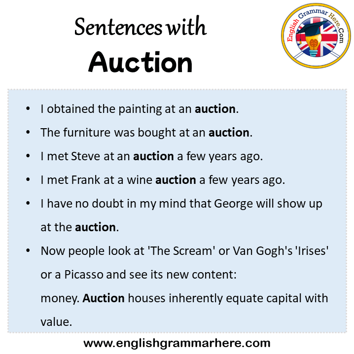 Sentences with Auction, Auction in a Sentence in English, Sentences For Auction