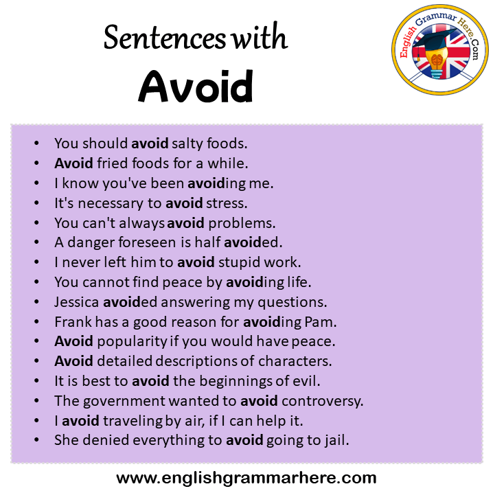 Sentences with Avoid, Avoid in a Sentence in English, Sentences For Avoid