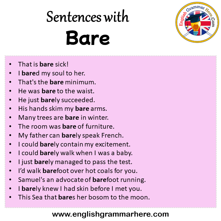 Sentences with Bare, Bare in a Sentence in English, Sentences For Bare