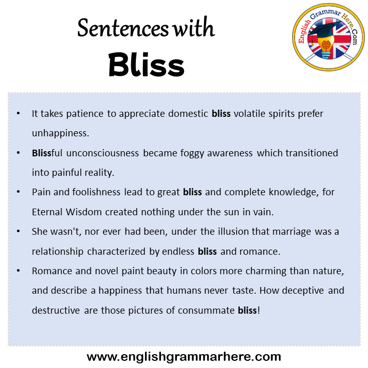 Sentences with Bliss, Bliss in a Sentence in English, Sentences For Bliss
